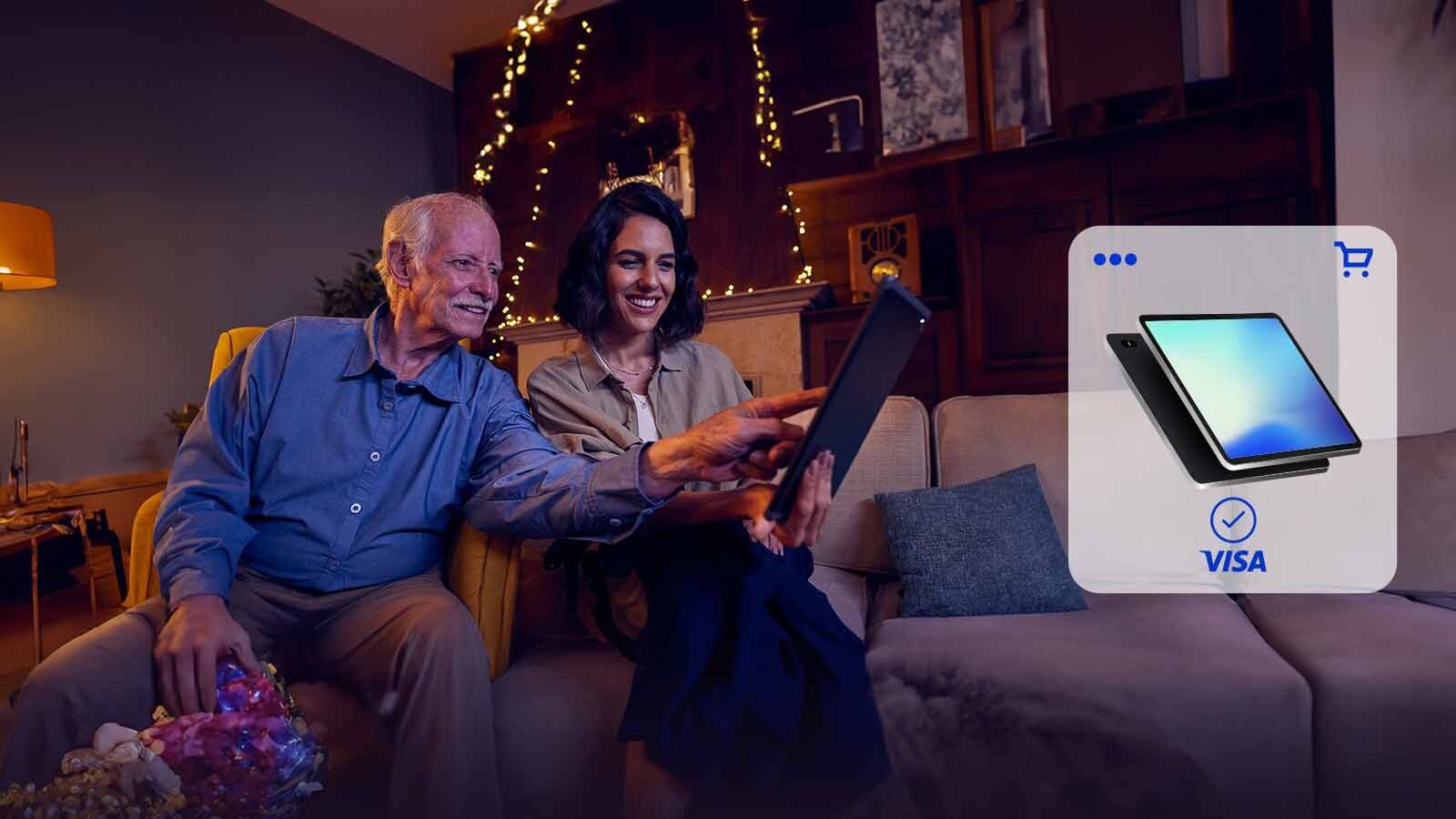 grandpa and girl buying online